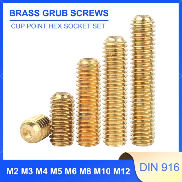 QuarkMRO Brass Hex Socket Set Screws – Cup Point – DIN916 – Metric M2 To M10 – Grub Screws
