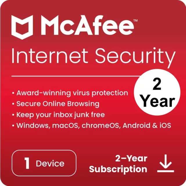 McAfee Sécurité Internet Antivirus 2024 1 Appareil 2 An 5 Minute Email Livraison