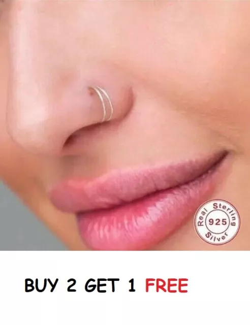 Fake Nose Ring Thin Extra Small 925 Sterling Seam Small Nose Hoop