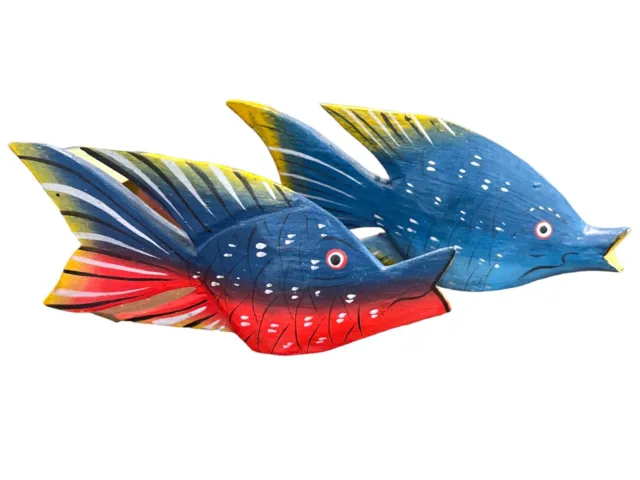 2-Hand Carved & Hand Painted Tropical Wooden 6” Fish Decor