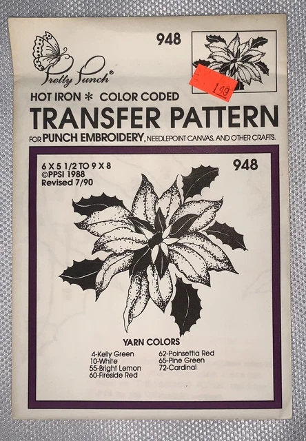 Patrón De Transferencia Codificado Por Colores C2 '90 Bonito Bordado Con Punzón 948 Poinsettia