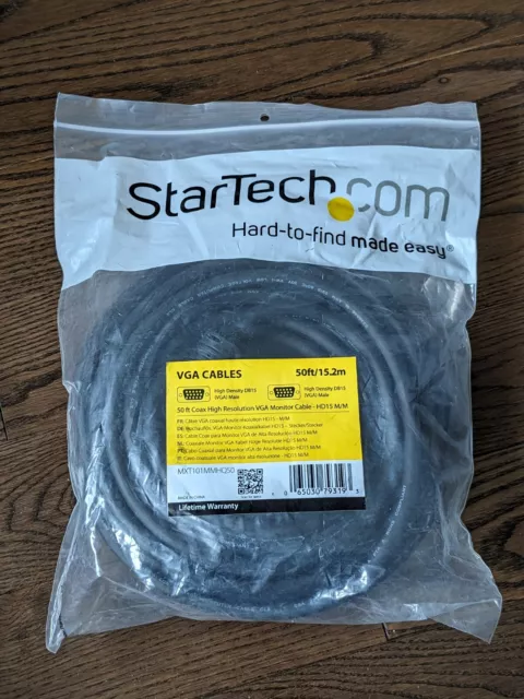 New StarTech 50 ft 15 m Coax High Resolution VGA Monitor Cable HD15 Male - Male