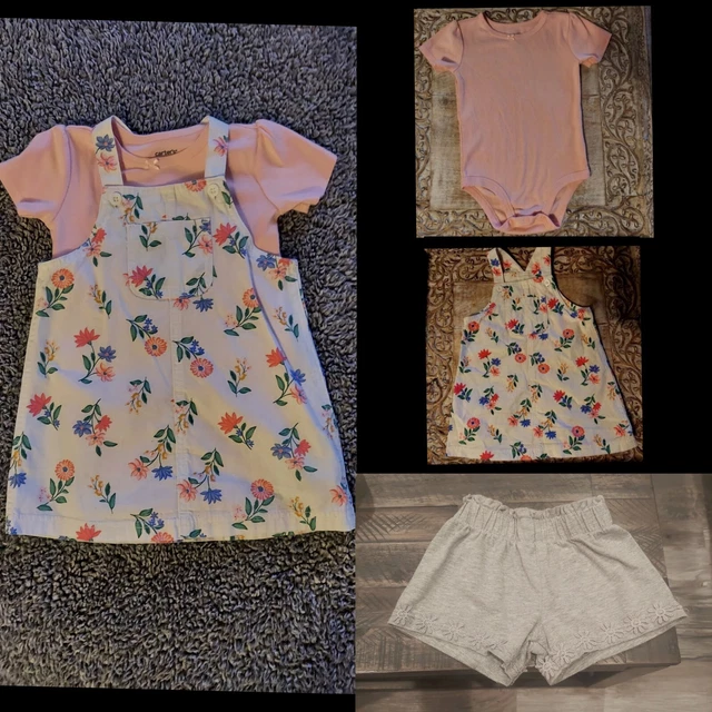 Carters: Girls overall dress & top 24 months & Disney: size 2T gray shorts