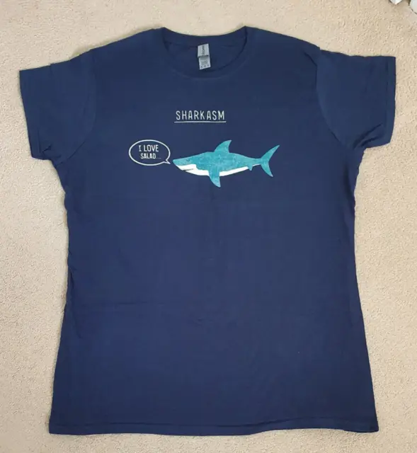 Ladies Qwertee Blue Sharkasm I Love Salad Shark T Shirt Top - 2XL - NEW