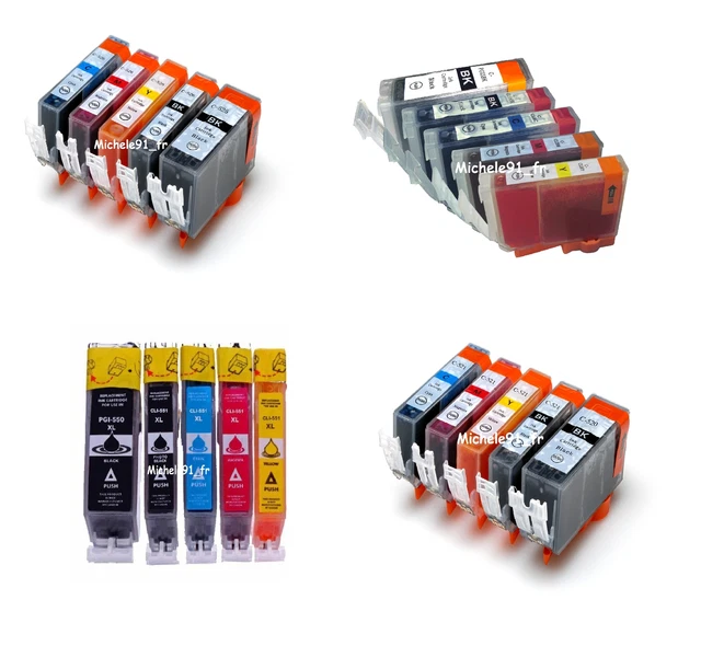 Lot De Cartouches D'encre Compatibles Pour Imprimantes Canon Pixma - Multicolores - Neuf