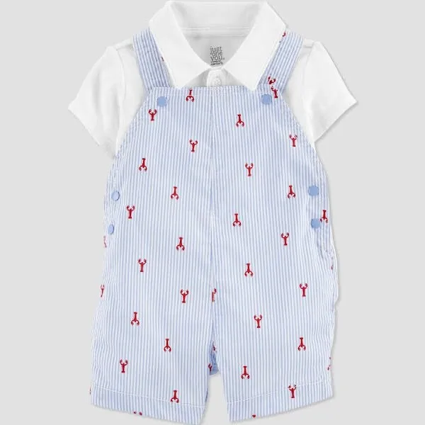 Carters Just One You Baby Boy Lobster Striped Top & Bottom Set-Blue- Size 3M