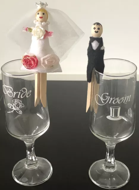 Mrs Mrs Bride Groom Peg Dolls Wedding Keepsake/decor,Hand Painted
