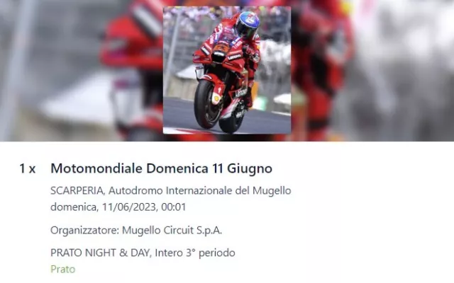 1 Biglietto Motogp Mugello 11 giugno 2023 Prato
