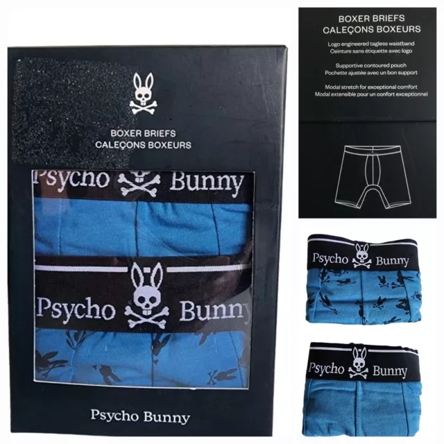 Psycho Bunny Men's Boxer Briefs Pack of 2 Pima Cotton Blue Underwear