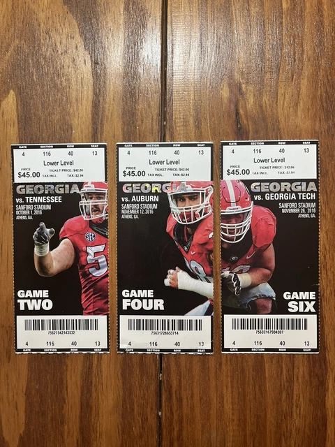 Georgia Bulldogs 2016 Ticket Stub Lot (3) Game Two, Four & Six