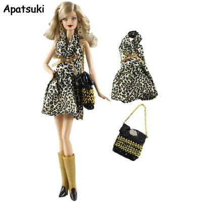 Leopard Fashion Doll Dress For 11.5" Doll Clothes Outfit Handbag 1/6 Accessories