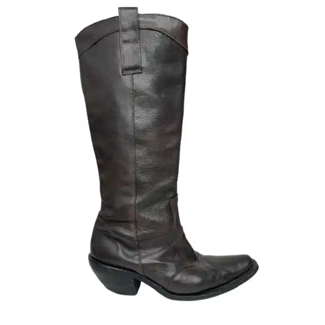 Nine West Cowboy Boots Knee High Leather Y2K Dark Brown Womens 5.5