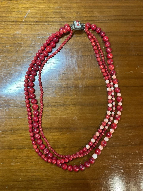 Collier Vintage Corail 2 Rangs Années 40-50 - Longueur ~38cm - Belle Qualité