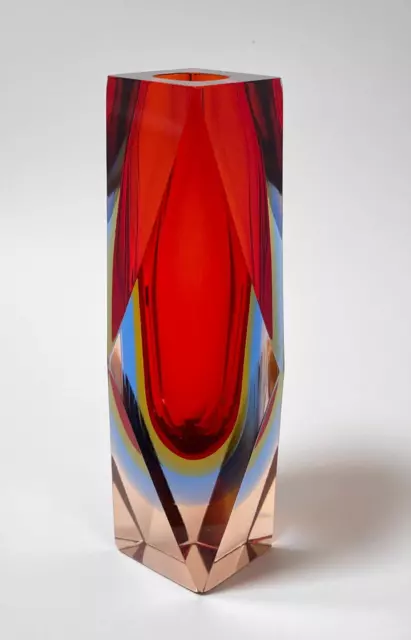 Mid Century Italian Murano Mandruzzato Glass Vase Faceted Sommerso Mcm Vintage