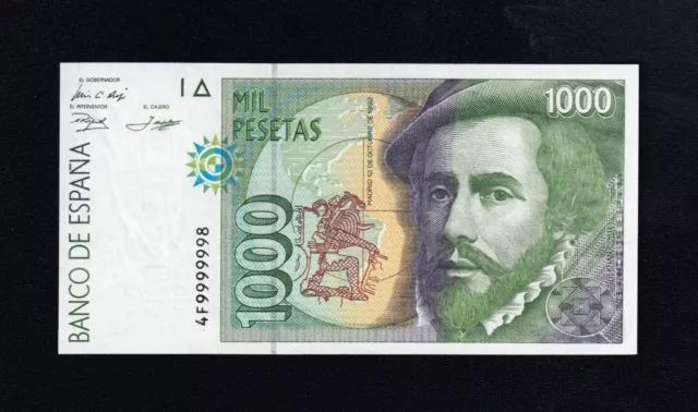 F.c. Número Curioso , 1000 Pesetas 1992 , Serie 4F , S/C .