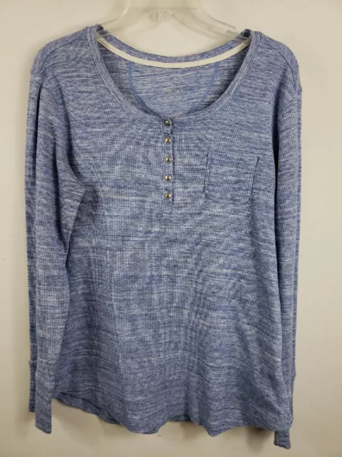 Woolrich Womens Top Blue  sz XL Henley Stretch Pullover long sleeve