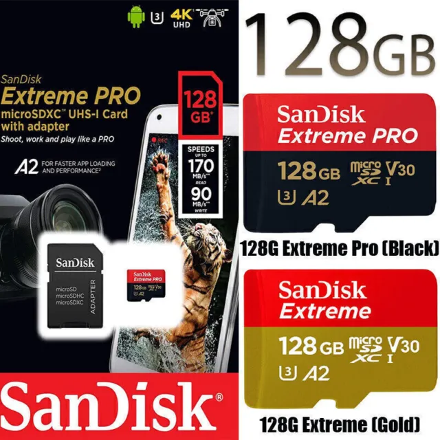 SanDisk Micro SD Extreme Pro 128GB Class 10 MicroSDXC A2 Memory Card W/ Adapter