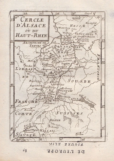 Alsace Elsass carte gravure Oberrhein map Karte gravure Mallet Kupferstich 1683