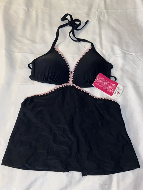 Hula Honey Embroidered Cut Out Open Sides Apron Swimsuit Tankini Top S (A16)
