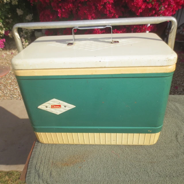 COLEMAN METAL COOLER Ice Chest Diamond Logo Bar Handle Green Wow🔥 99.