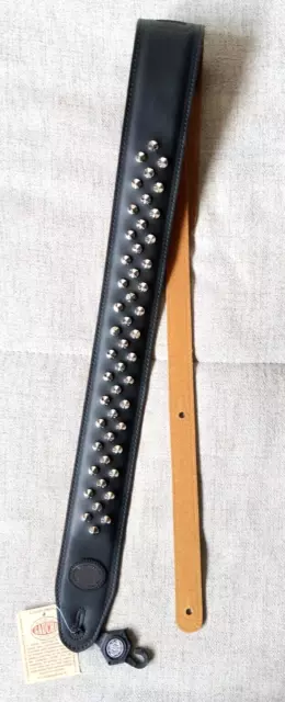 Gitarrengurt Gaucho Biker Series guitar strap black mit Buttons chrom