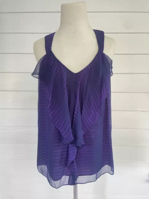 Shoshanna Purple Silk Ruffle Sleeveless Racerback Blouse Sz 4