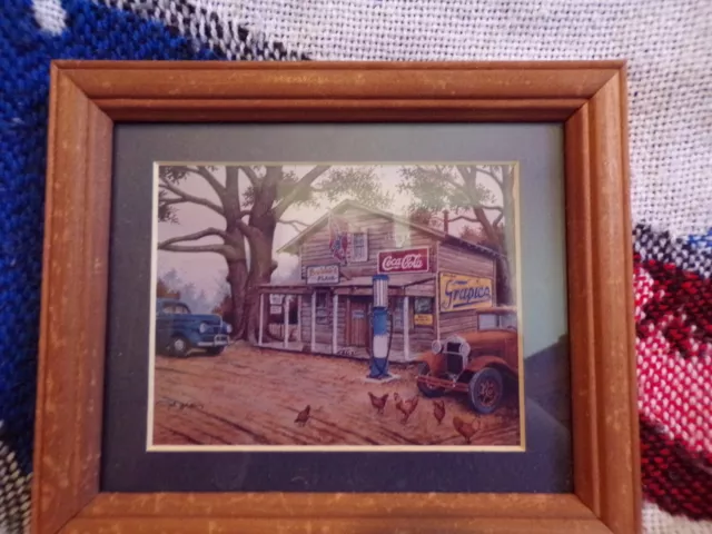 COCA COLA FRAMED MATTED ADVERTISING PRINT Bubbas's PLACE STORE signed A000