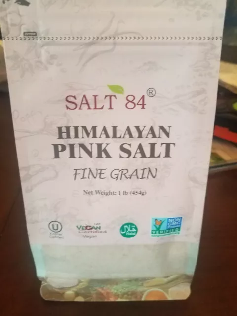 1lb SALT 84 Himalayan Pink Salt Fine Grain Kosher Vegan Certified Halal Non-Gmo