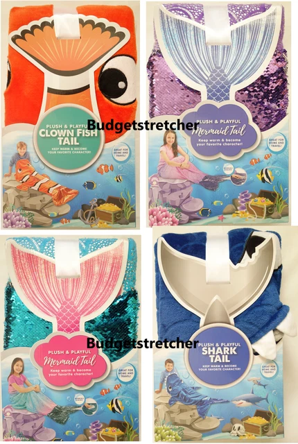 Kids Shark, Clown Fish, Mermaid Tail Plush Blanket Snuggie Sleeping Bag, Sequins