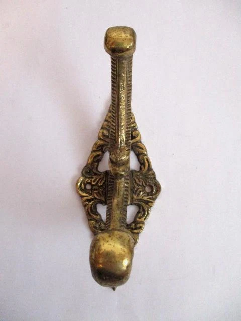Ornate Brass Diamond Shape Wall Mount Double Hook Hanger-Coat/Hat/Towel Rack-