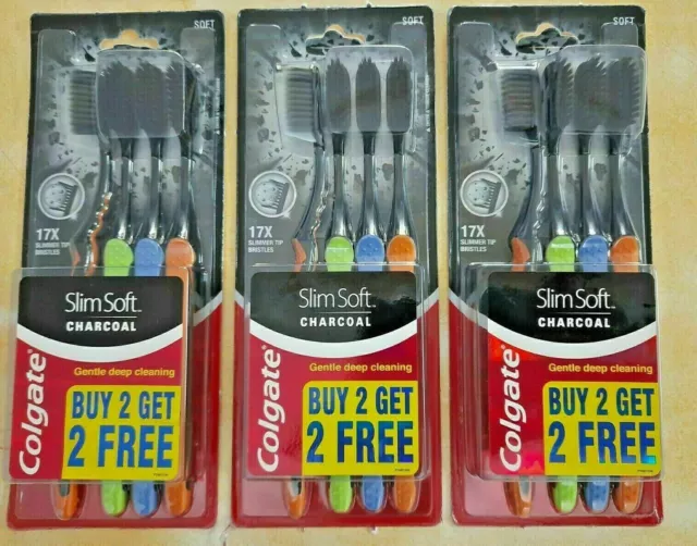 12x Colgate Slim Soft Charcoal Cepillo de dientes 17x Cerdas de punta suave...