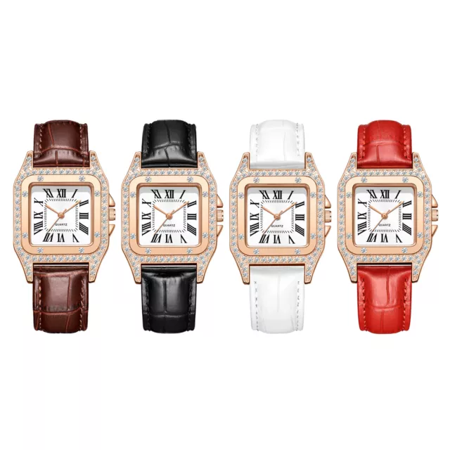 Classic Womens Square Roman Numeral Dial Leather Analog Quartz Dress Wrist Watch