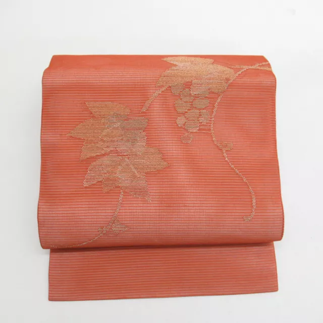 Japanese Kimono Nagoya Obi Summer Silk Grape pattern Orange 140.6inch Women's