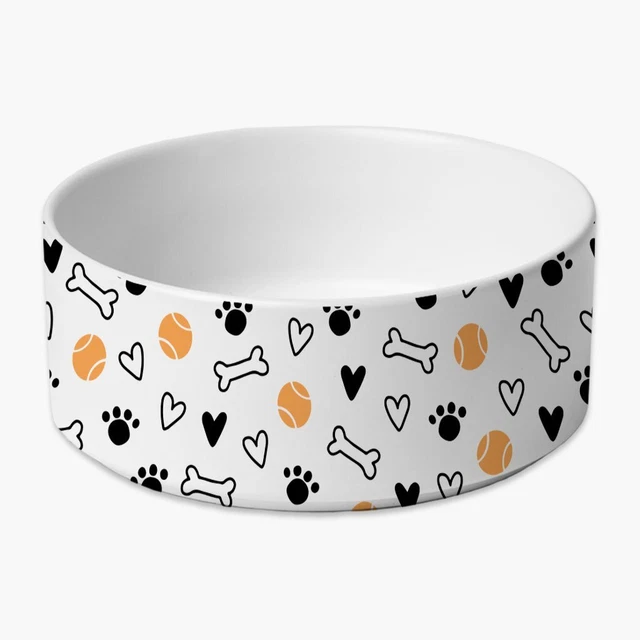 Dog Pattern Pet Bowl - Paws Ceramic Bowl - Bones Pet Bowl