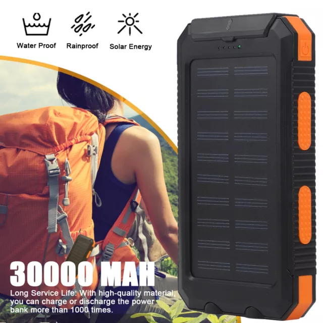 Solar Powerbank 30000mAh Solar USB Ladegerät Outdoor Power Bank LED Taschenlampe