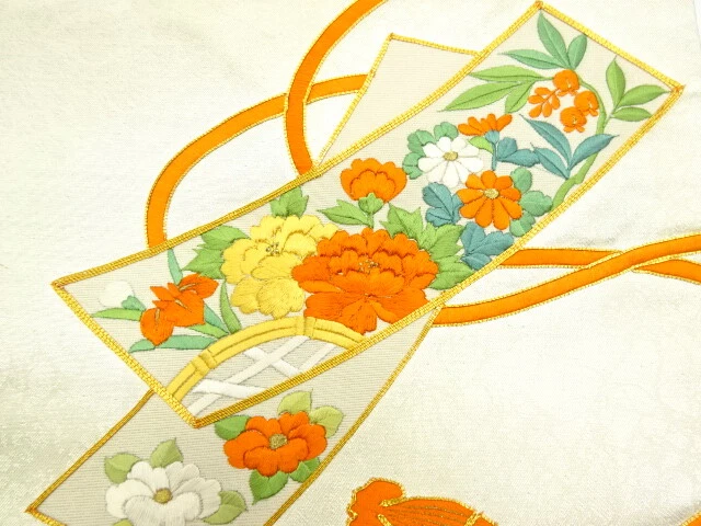 6082651: Japanese Kimono / Antique Nagoya Obi / Embroidery / Peony & Kiku With C