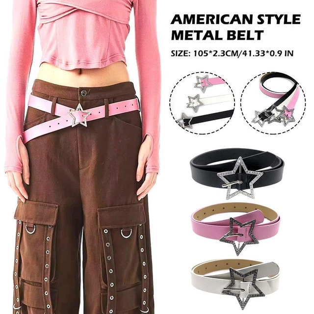 Pentagram Vintage Belt Women Pink Buckle 2000s Belt