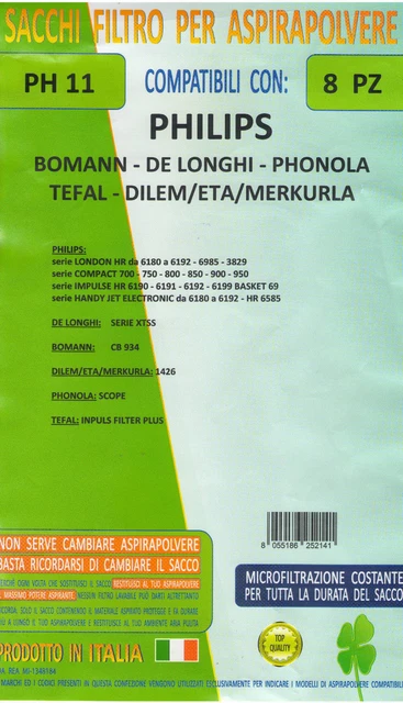 Sacchetti Per INPULS FILTER PLUS 8 Sacchetti Per Aspirapolvere Tefal INPULS FILTER PLUS - Ricambi Originali Sacchetti Aspirapolvere Tefal