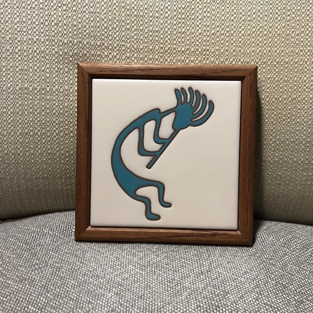 Framed Handpainted Tile Tecolote of New Mexico Kokopelli
