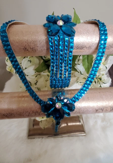 Set of Necklace & Cuff Bracelet  Blue Ballroom Dance Jewelry