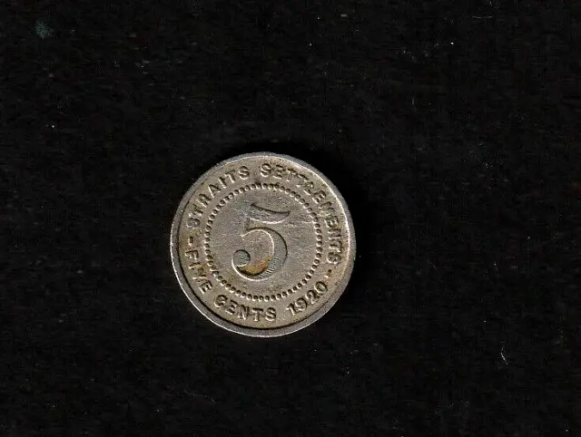 Straits Settlements1920 5 Cent Coin. King George V.
