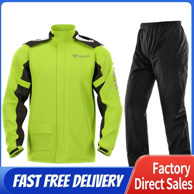 SULAITE Motorcycle Rain Jacket + Rain Pants with Shoe Covers Green (XXXL)
