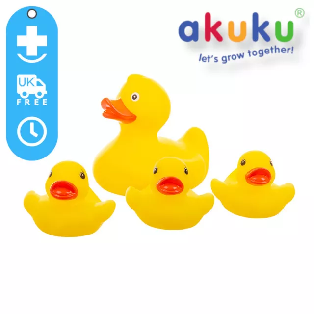 Duck FAMILY Squeaky Bath Toys Akuku Rubber Yellow Ducks Water Play Toddler Fun 3