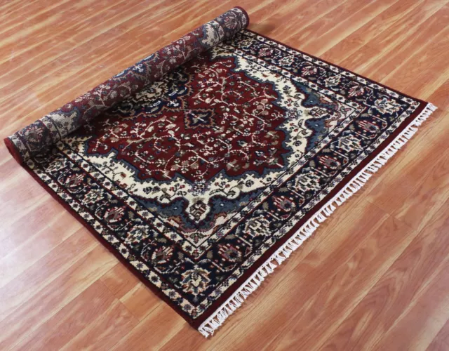 Parsian Oriental Wool Area Rug Hand-Knotted Herize Serapi Red Carpet 4x6 ft