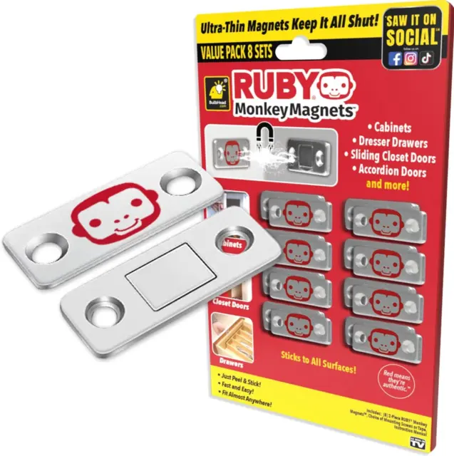 RUBY Monkey Magnets AS-SEEN-ON-TV, Ultra-Thin Magnetic Plates Keep It All Shut,