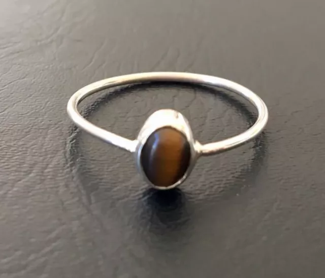 925 Sterling Silver Tiger Eye Ring Gemstone Stack Ring Size 5 6 7 8 9 10 11 12