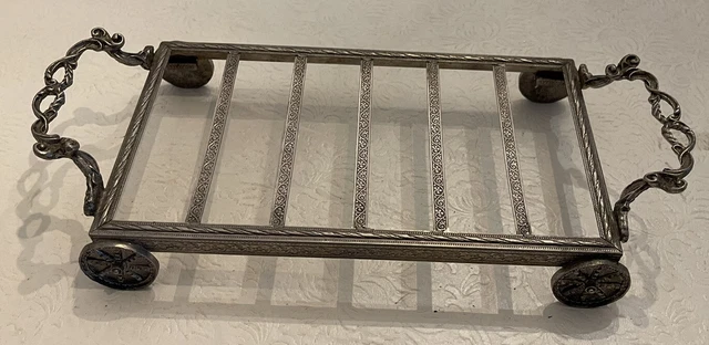 Coaster Cart Caddy Plate Rack Silverplate Silver Plated Ornate