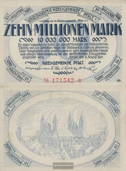 Speyer Inflationsgeld der Kreisgemeinde Pfalz gebraucht (III) 1923 10 Millionen