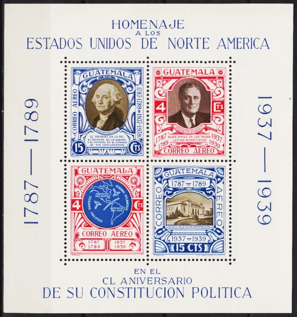 Guatemala S/S 150th Ann Constitution USA 1938 MNH-20 Euro