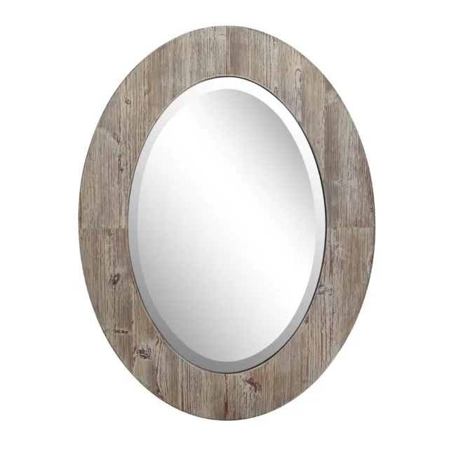 Bellaterra Home 808201-M 24" Oval Wood Grain Frame Mirror Antique White Finish